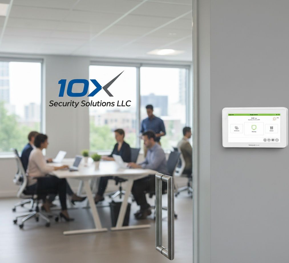 Security alarm panel installed in an office